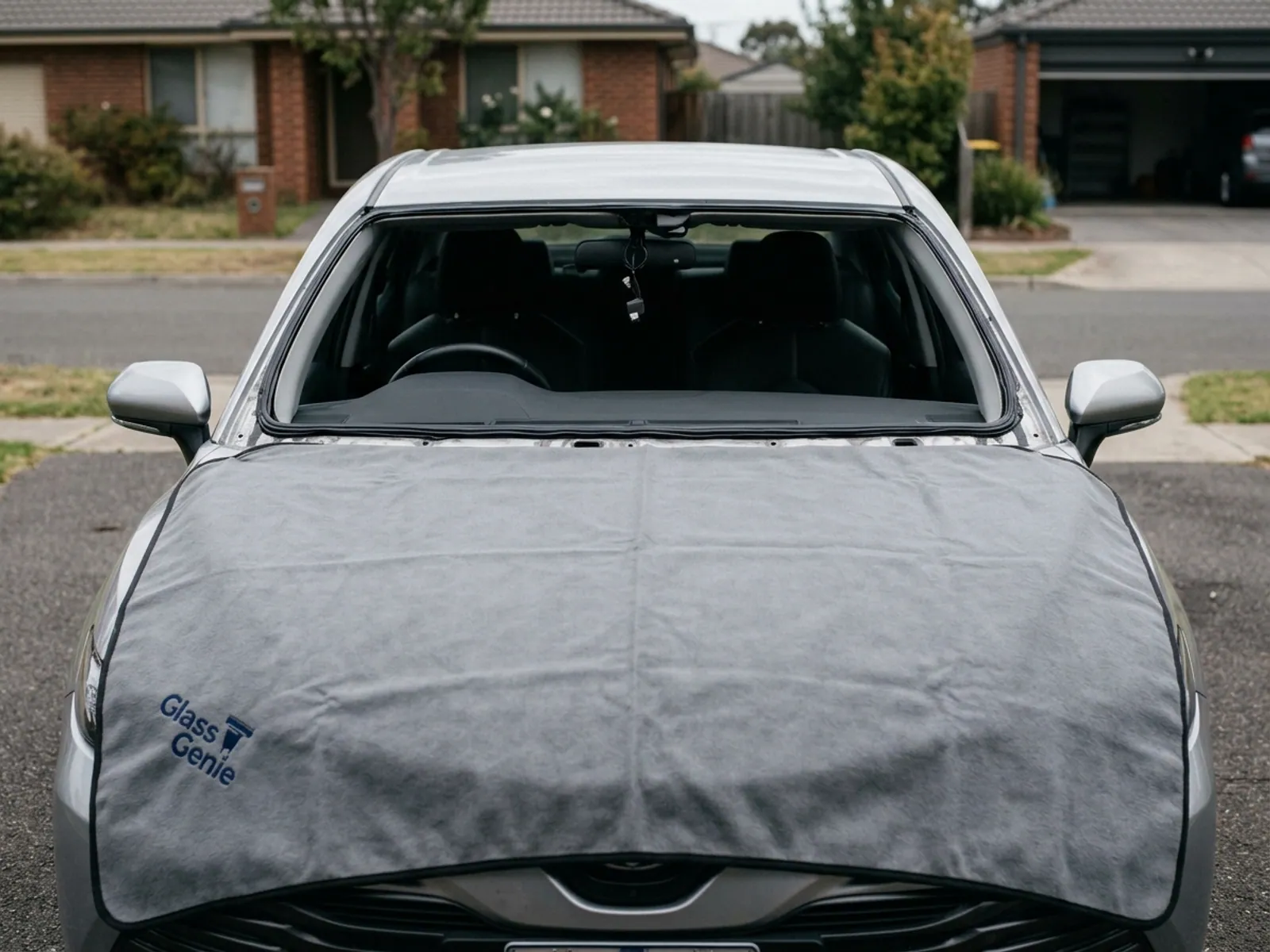 A vehicle with its windshield removed, the bonded flange prepared for new glass.