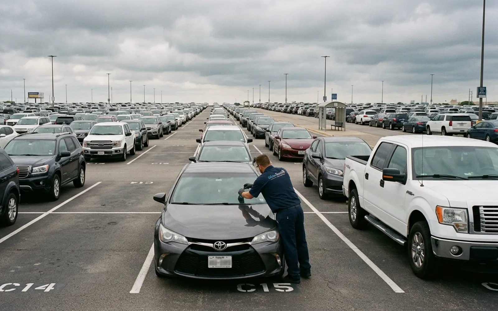 A Glass Genie technician replacing a windshield in Grapevine, Texas.